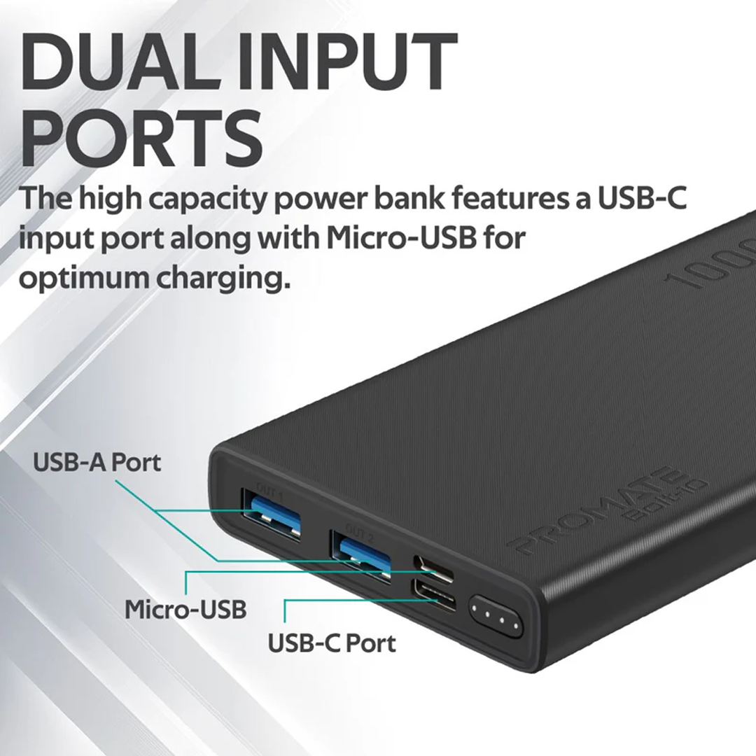 Promate Power Bank 10,000mah Smart Charging with Dual USB Output in Qatar Promate Power Bank 10,000mah Smart Charging with Dual USB Output in Qatar